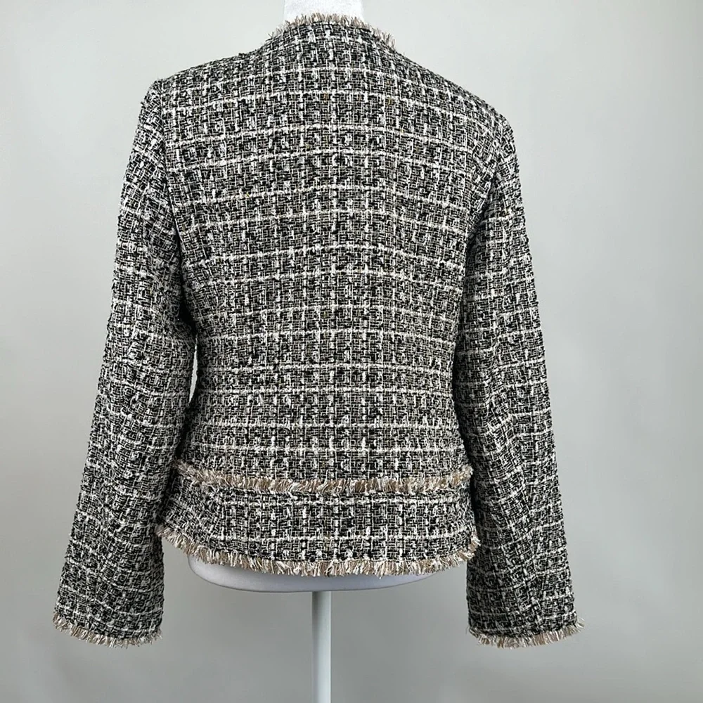 Dennis Basso Tweed Jacket with Pockets Brown/Gold Size 4 NWT
